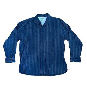 Denver Hayes Shirt Button Up Mens 2XL Long Sleeve Navy Blue Cotton Flip Cuff